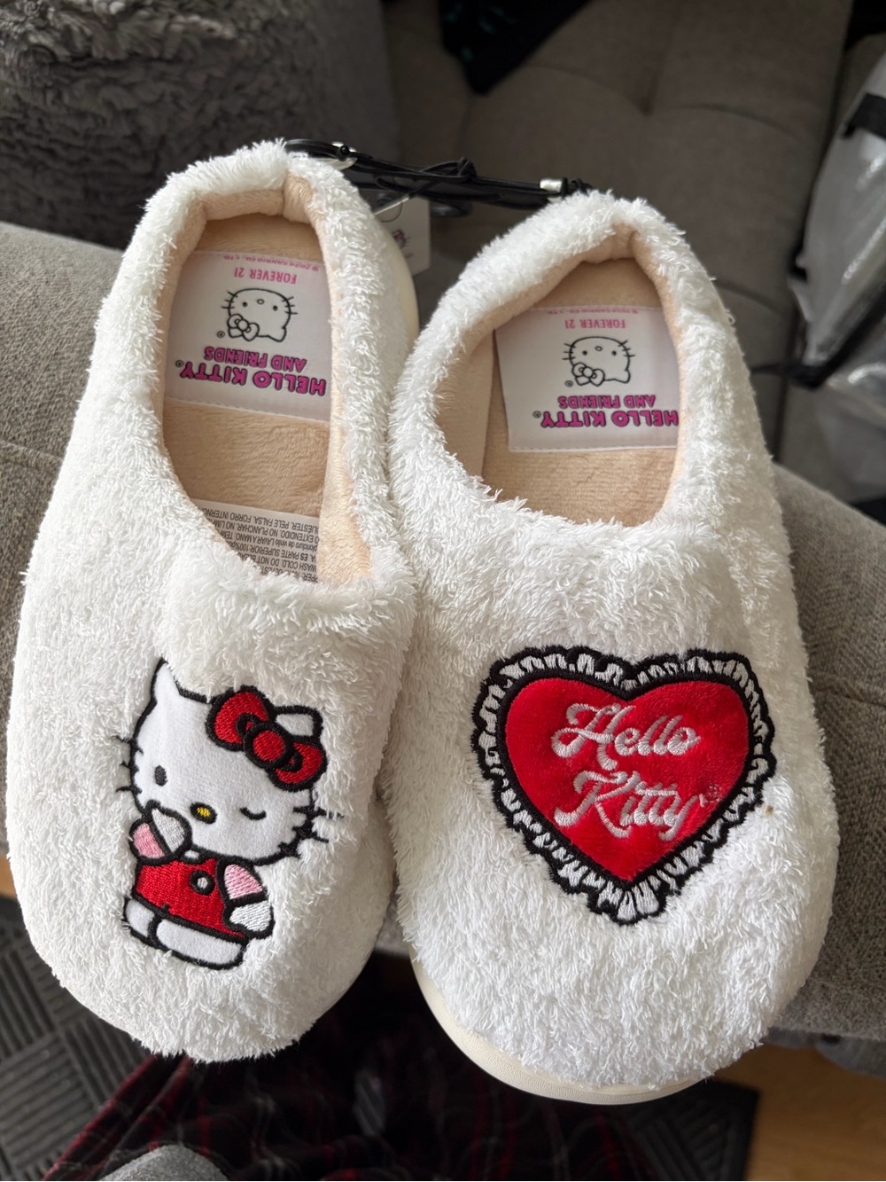 Forever 21 Hello Kitty White and Red Plush Slippers